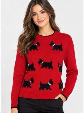 Anthropologie Novelty Dog Red Sweater Scottish Terrier Holiday Festive NWT sz XL